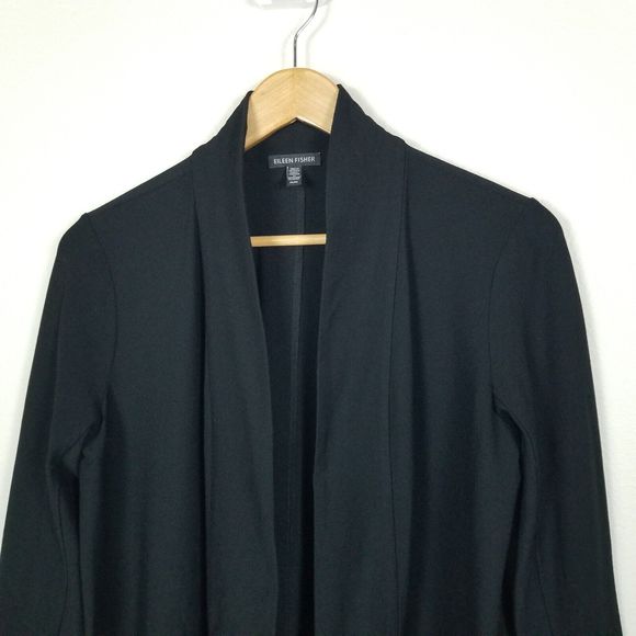 Eileen Fisher Black Viscose Blend Ponte Jersey Minimalist Longline Cardigan Sz M - Picture 9 of 14